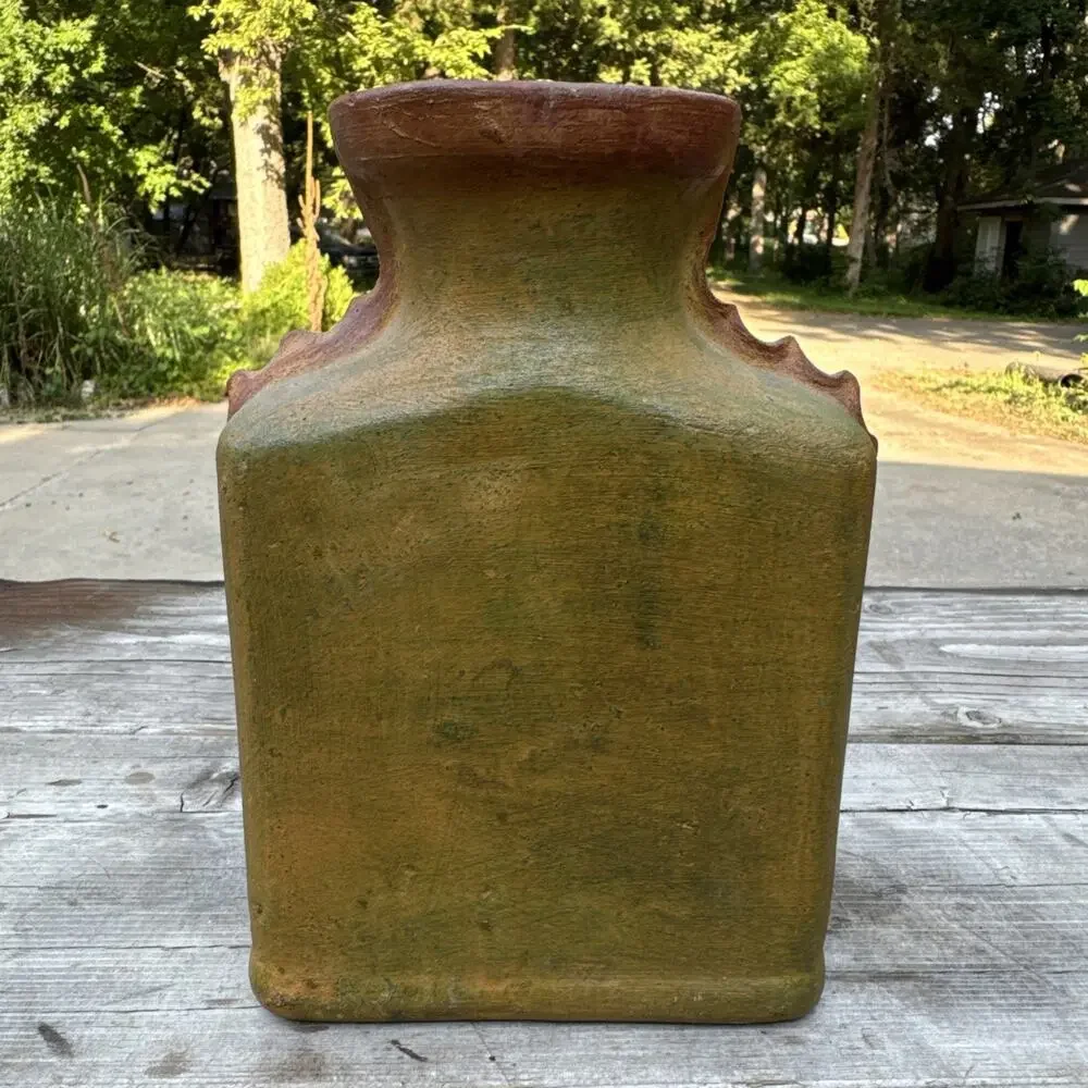Art Pottery Clay Vase/Vessel/Bottle Raised Sun Celestial Boho Rustic